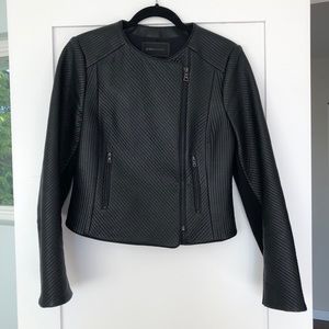 BCBG black pleather biker jacket, size M, like new